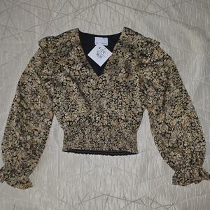 Gilner Farrar Karina Blouse | Brown Metallic Floral | Size Large | NWT